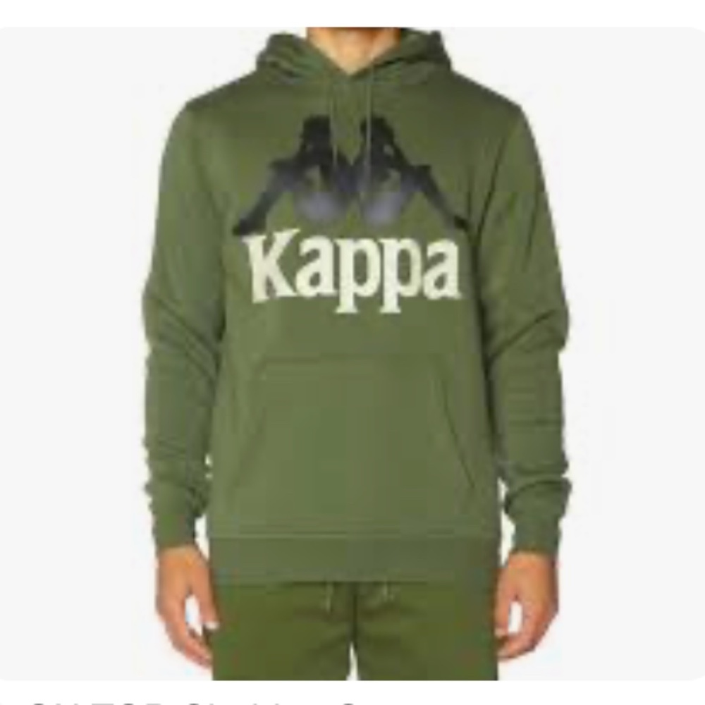 Men's Medium Kappa Olive Green Hoodie with cream and black logo
